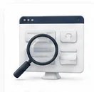 3D website diagnosis magnifying glass icon