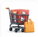 3D ecommerce cart and shopping bag icon